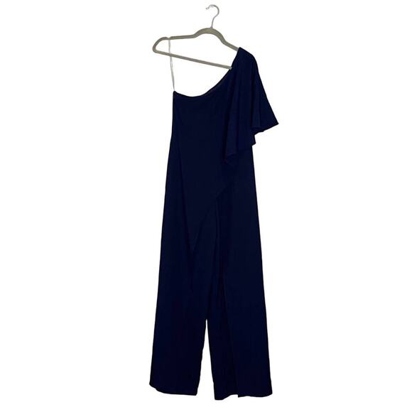 Marina Navy One Shoulder Flow Jumpsuit Sz 4 - Picture 2 of 11